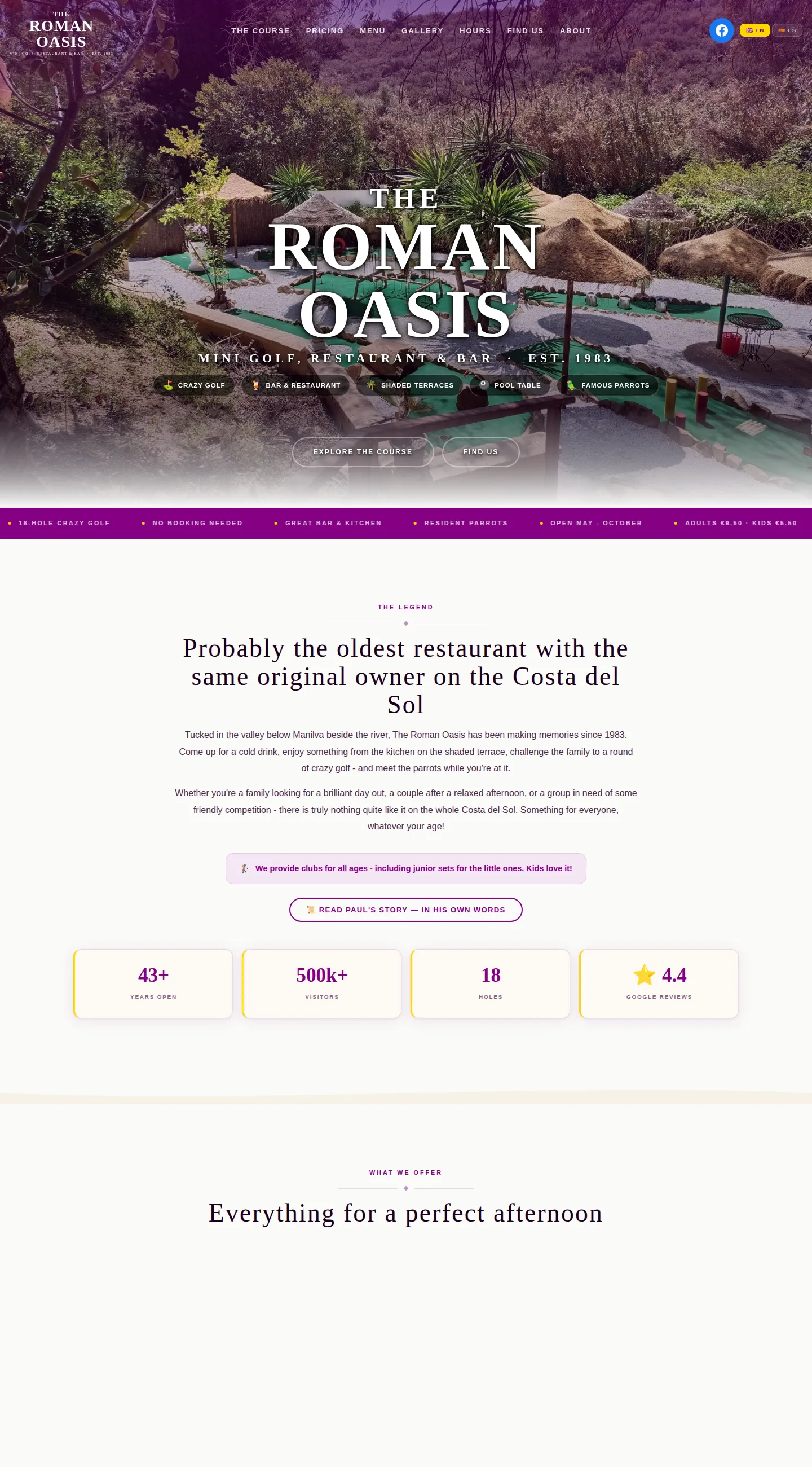 Roman Oasis new website, desktop